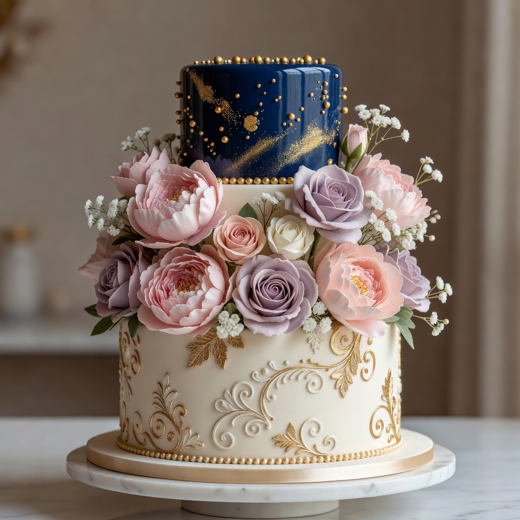 Master baker decorating a highly detailed custom tiered cake
